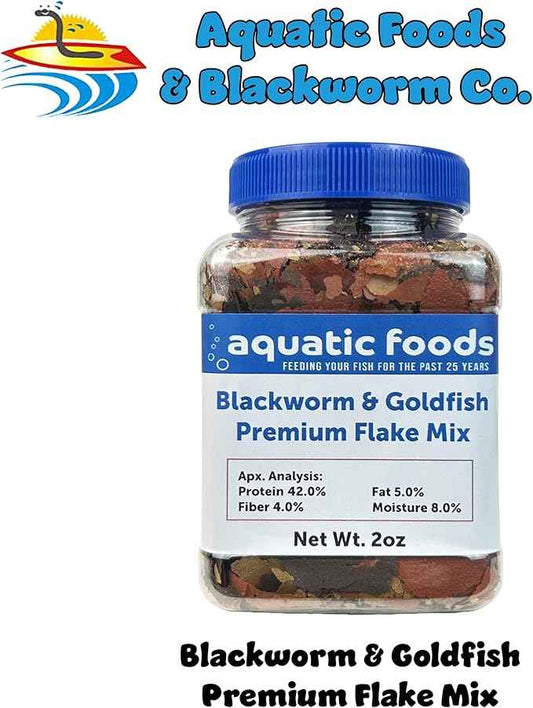 Aquatic Foods Inc. California Blackworm & Goldfish Mix Premium Flakes for Goldfish, Koi & Pond Fish, All Community Tropical Fish Also Pellet Mix, Wafer Mix Includedā¦2oz