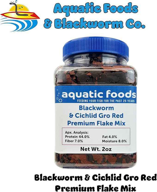 Aquatic Foods Inc. California Blackworm & Cichlid Color Red Premium Flakes for Discus, Cichlids All Community Tropical Fish Also Pellet Mix, Wafer Mix Includedā¦2oz