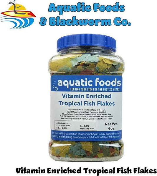 Aquatic Foods Inc. Premium Vitamin Enriched Tropical Fish Flakes, Vitamin Pack, Krill, Color Enhancing, Spirulina Flakes for All Tropical Fish Also Pellet Mix, Wafer Mix Includedā¦6oz Jar