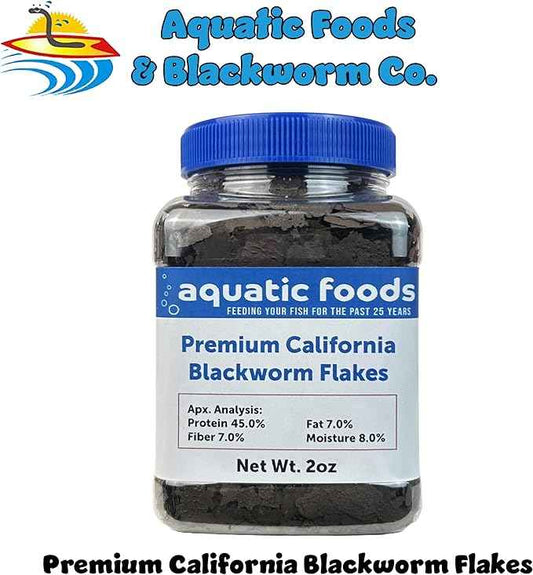 Aquatic Foods Inc. California Blackworm 45% Protein Premium Flakes for Discus, Cichlids, All Tropical Fish Also Pellet Mix, Wafer Mix Includedā¦2oz
