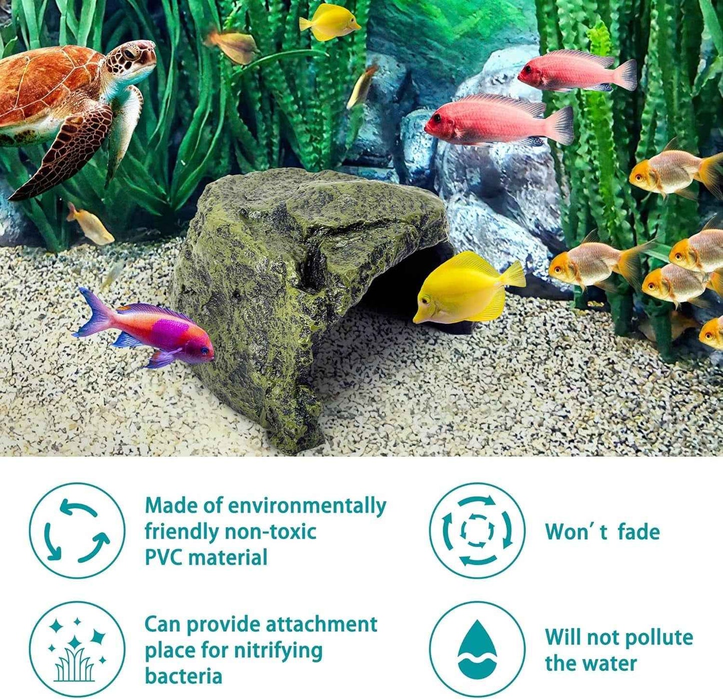 Reptile Rock Hide Cave Natural Resin Habitat for Lizards Turtles Fish