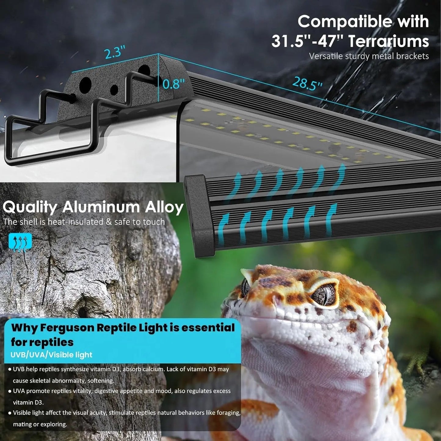 UVB Reptile Light 28.5” 18W | LED Light with Auto-Modes & Timer