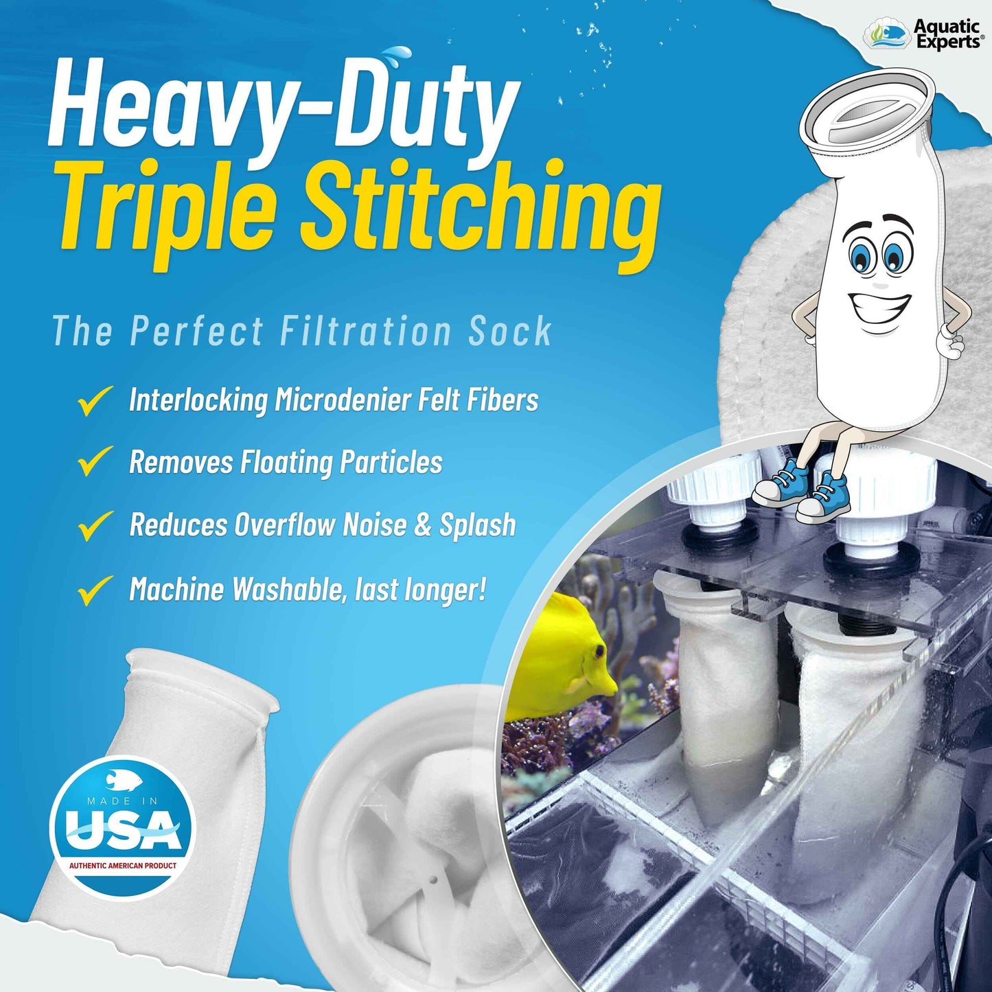4" Ring Aquarium Filter Sock 100 Micron for Saltwater Aquariums
