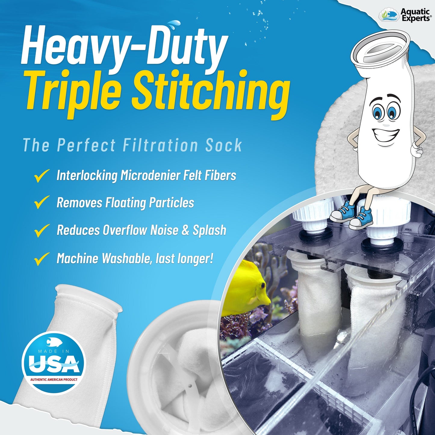 7" Ring Aquarium Filter Sock 100 Micron for Saltwater & Reef Aquariums