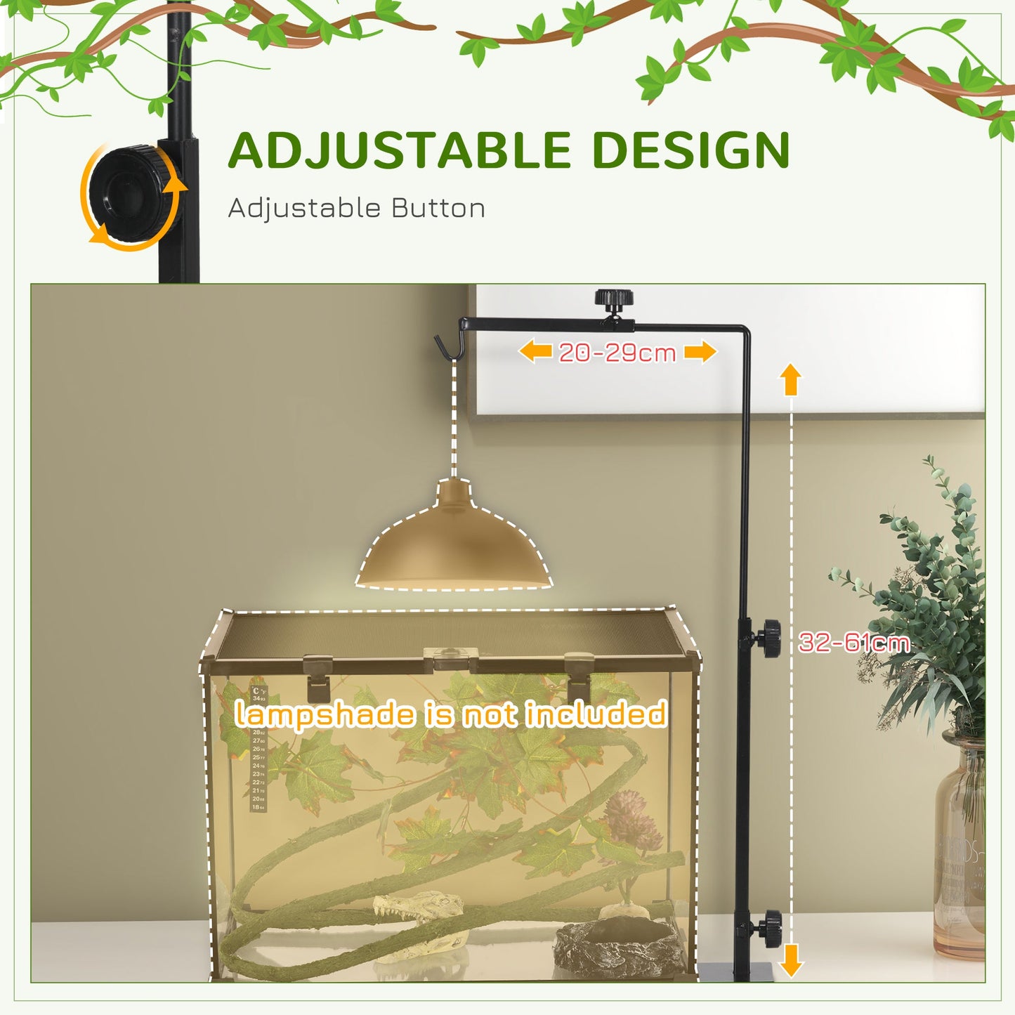Adjustable Heavy-Duty Metal Reptile Lamp Stand