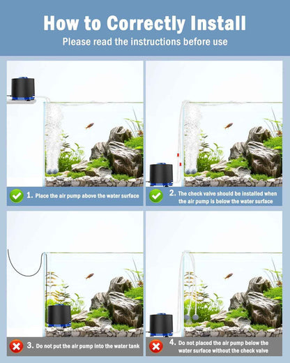 3W/6W/10W Aquarium Air Pump Quiet Dual Outlet Adjustable 80-200 Gallon Aerator
