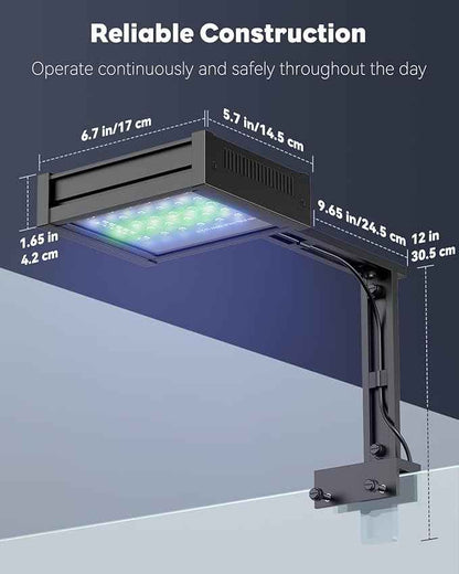 Pawfly 50 W Saltwater Aquarium Light for SPS & LPS Corals, Clip-On Dimmable LED Reef Light with Adjustable Brightness, Day/Night Modes, Timer, Blue RGB Violet UV Lighting for Marine Fish Tanks