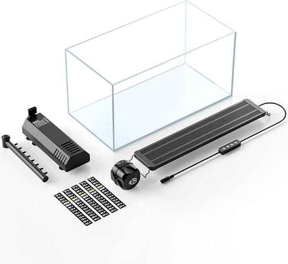Pawfly 5 Gallon Fish Tank Ultra Clear Rimless Glass Aquarium Kit with Extendable LED Light Internal Filter Magnetic Brush & Thermometer Stickers Rectangular Glass Fish Tank Kit for Bettas, Shrimp, Plants