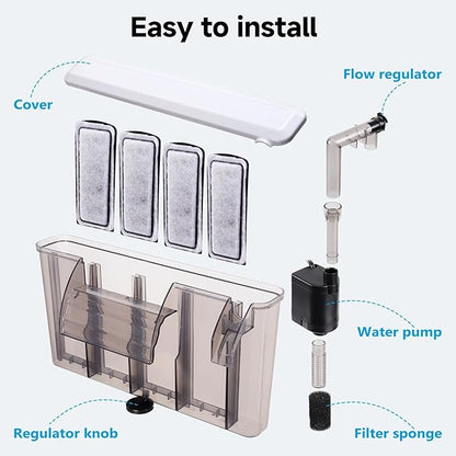 AQQA Quiet 30-50 Gallon Aquarium Filter: Auto Start Hang on Back Aquarium Filter with Adjustable Flow (8W 200GPH)