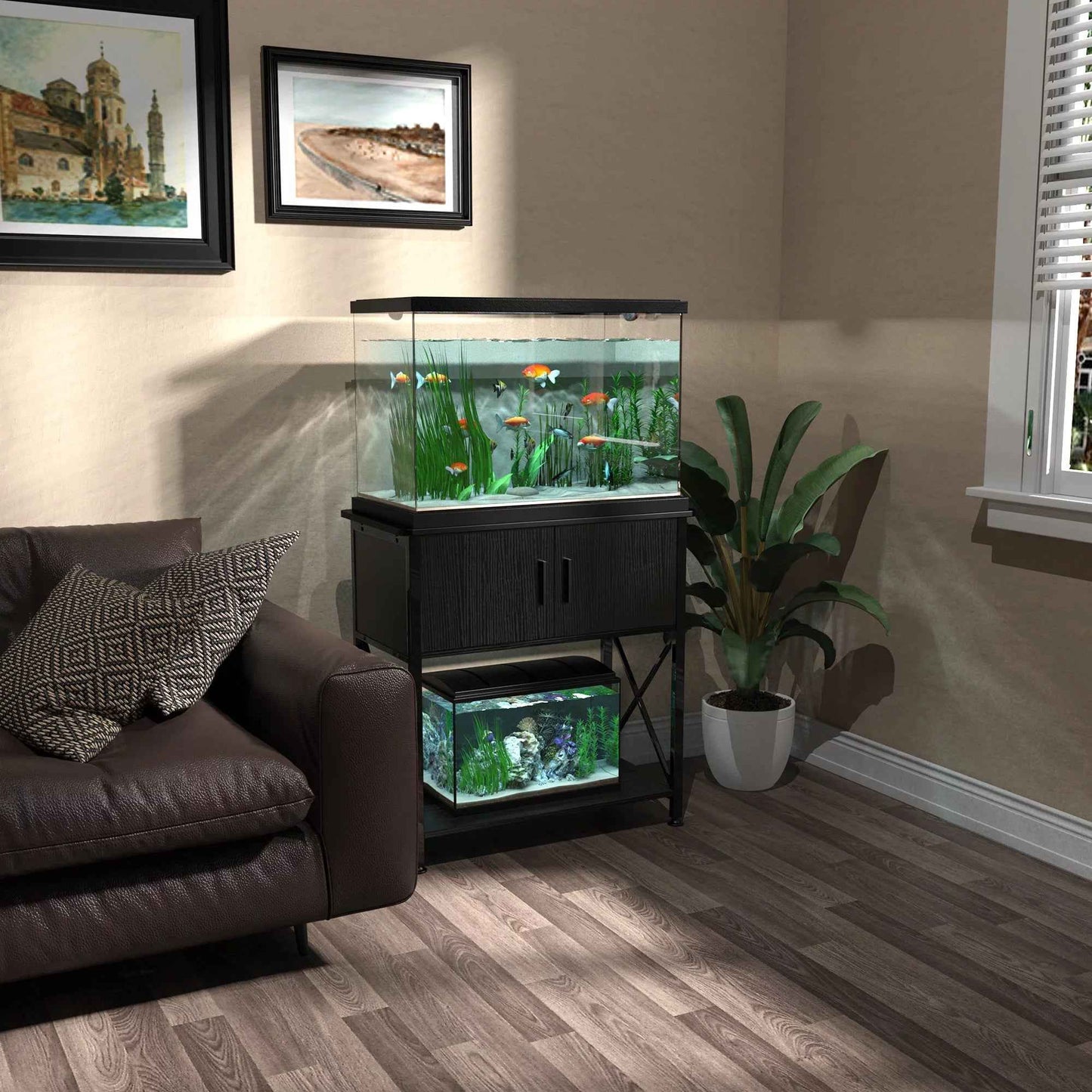 Fish Tank Stand Metal Aquarium Stand for 20 Gallon Long with Accessories Storage
