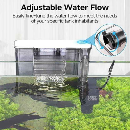 AQQA Quiet 20-30 Gallon Fish Tank Filters - Auto Start Hang on Back Aquarium Filter, 6W/ 8W Adjustable Flow, Deodorization Decontamination Filter System AQ168 (6W 158GPH)