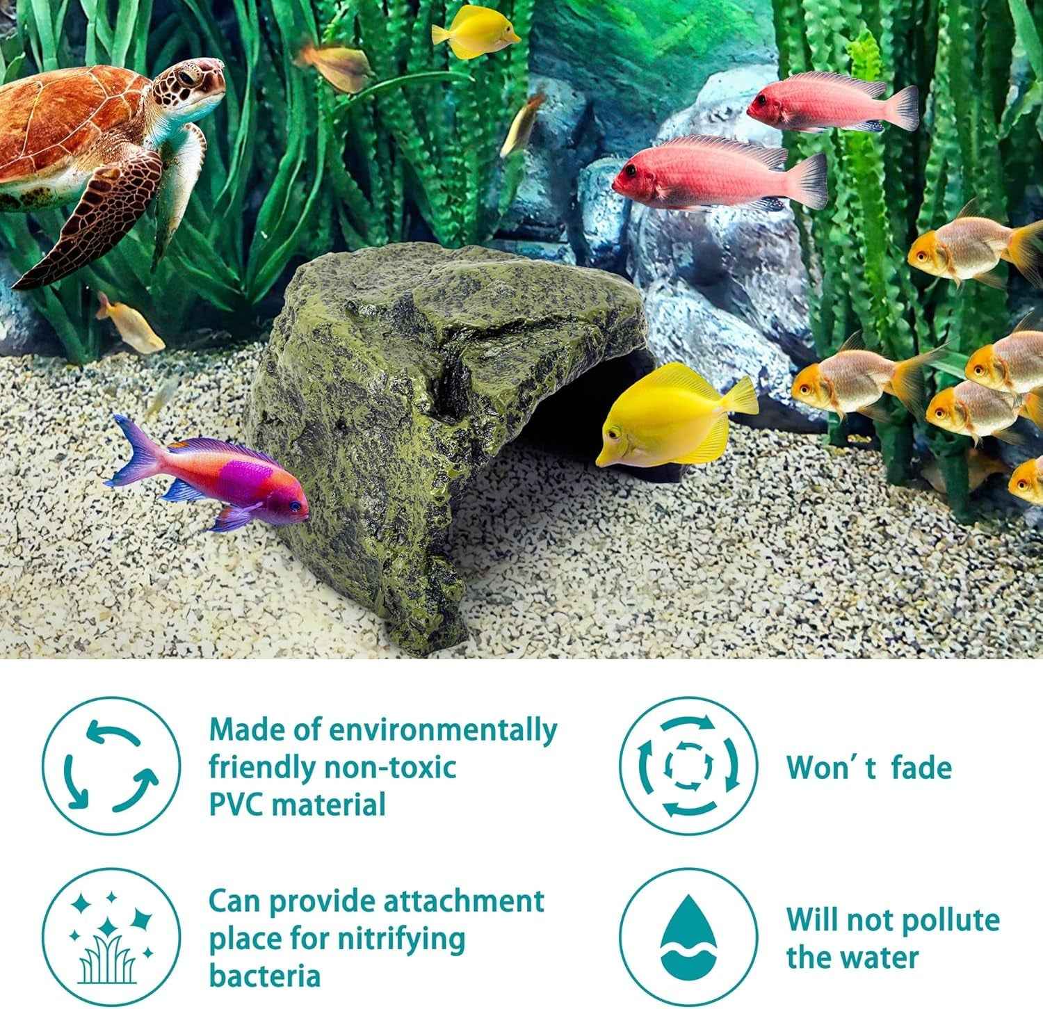 Reptile Rock Hide Cave Natural Resin Habitat for Lizards Turtles Fish