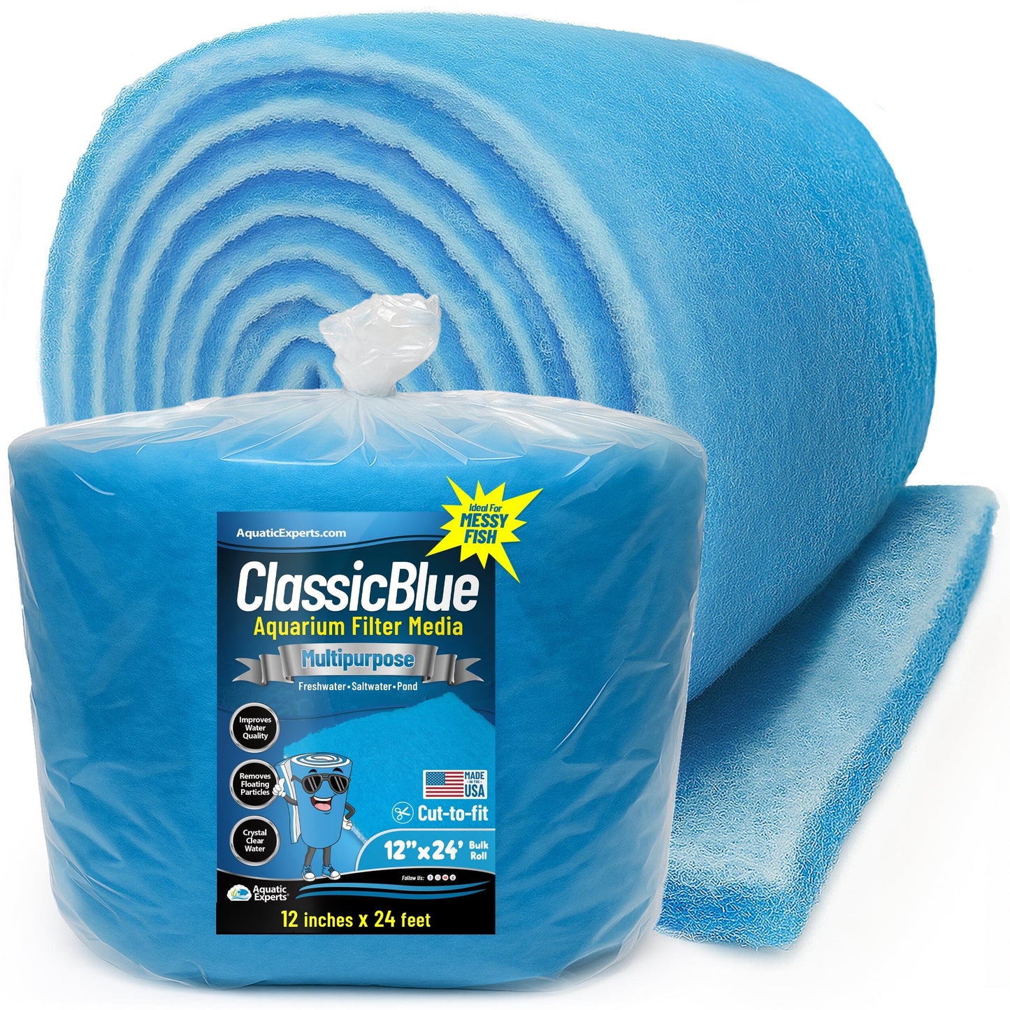 ClassicBlue Aquarium Filter Pad Roll Blue White Bonded Cut to Fit Bulk