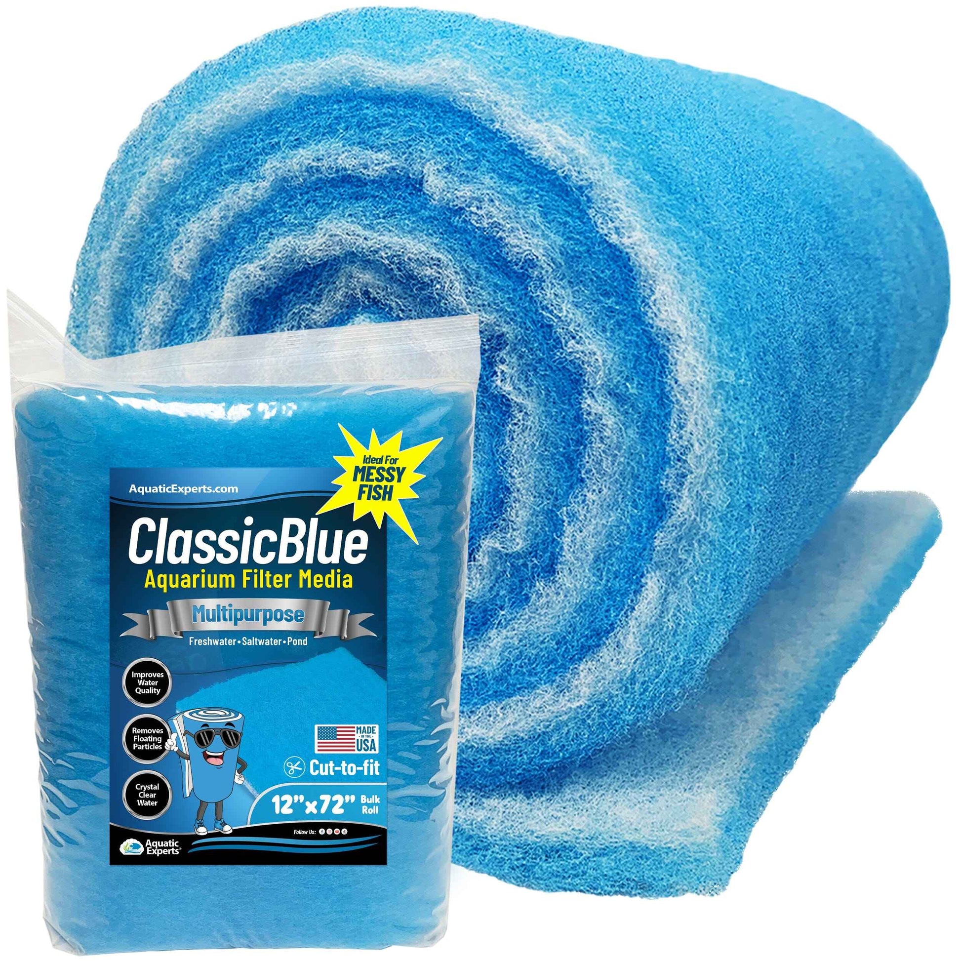 ClassicBlue Aquarium Filter Pad Roll Blue White Bonded Cut to Fit Bulk