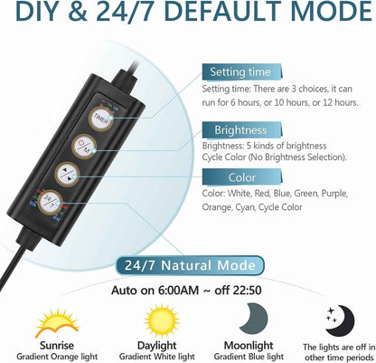 Hygger Clip On Aquarium LED Light 24/7 Timer 7 Colors 7-20in Tank 12W/ 14W