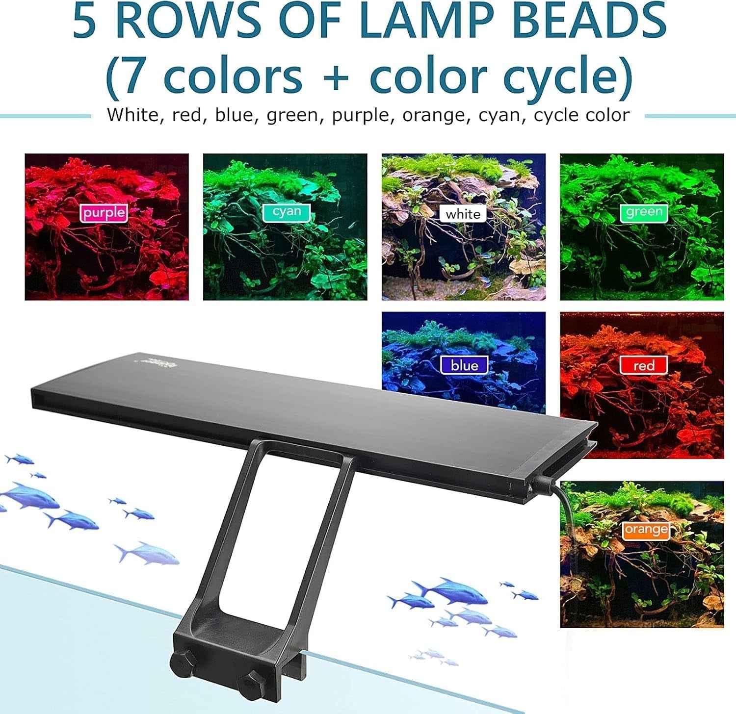 Hygger Clip On Aquarium LED Light 24/7 Timer 7 Colors 7-20in Tank 12W/ 14W