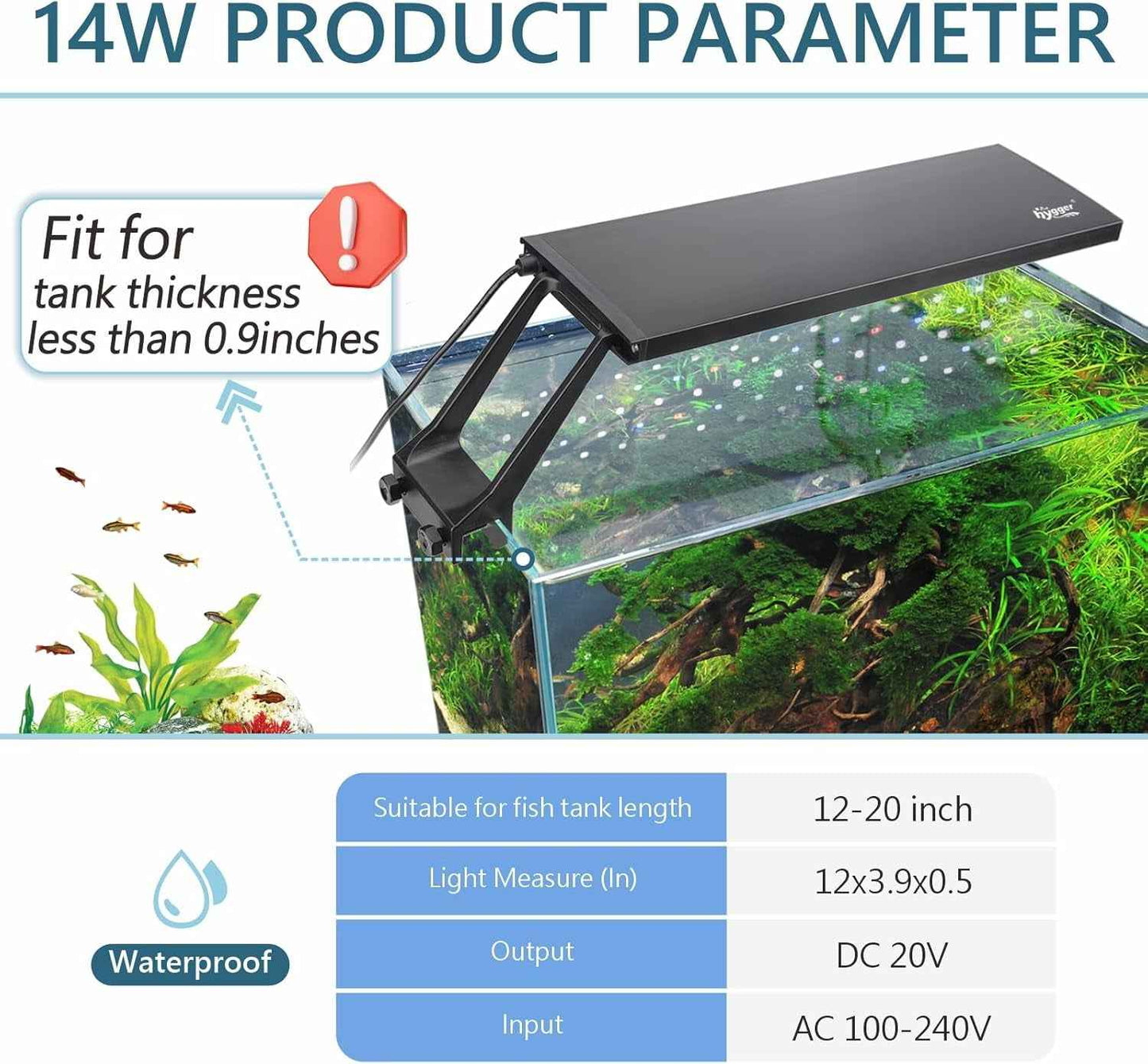 Hygger Clip On Aquarium LED Light 24/7 Timer 7 Colors 7-20in Tank 12W/ 14W