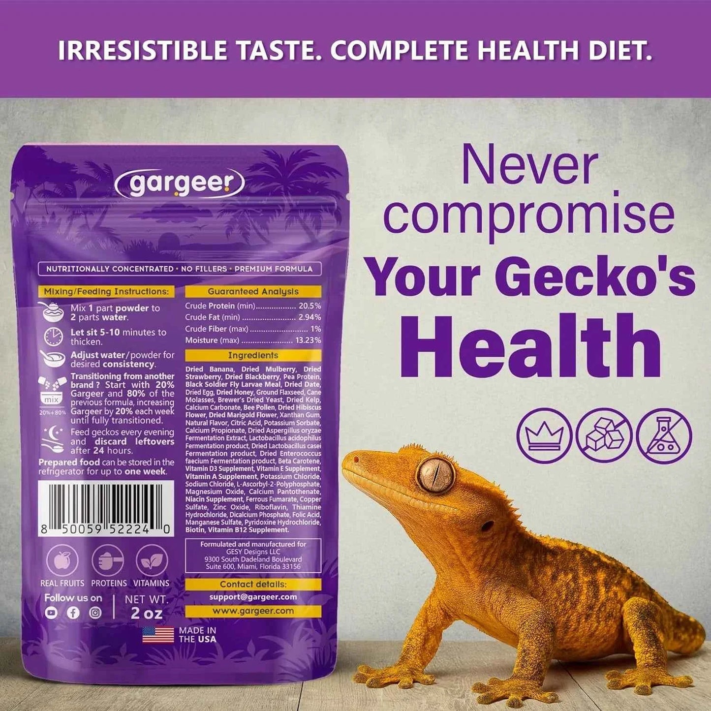 Gargeer 'Picky Geck' Wildberry Burst - Premium Crested Gecko Food | Antioxidant & Immune Support Formula