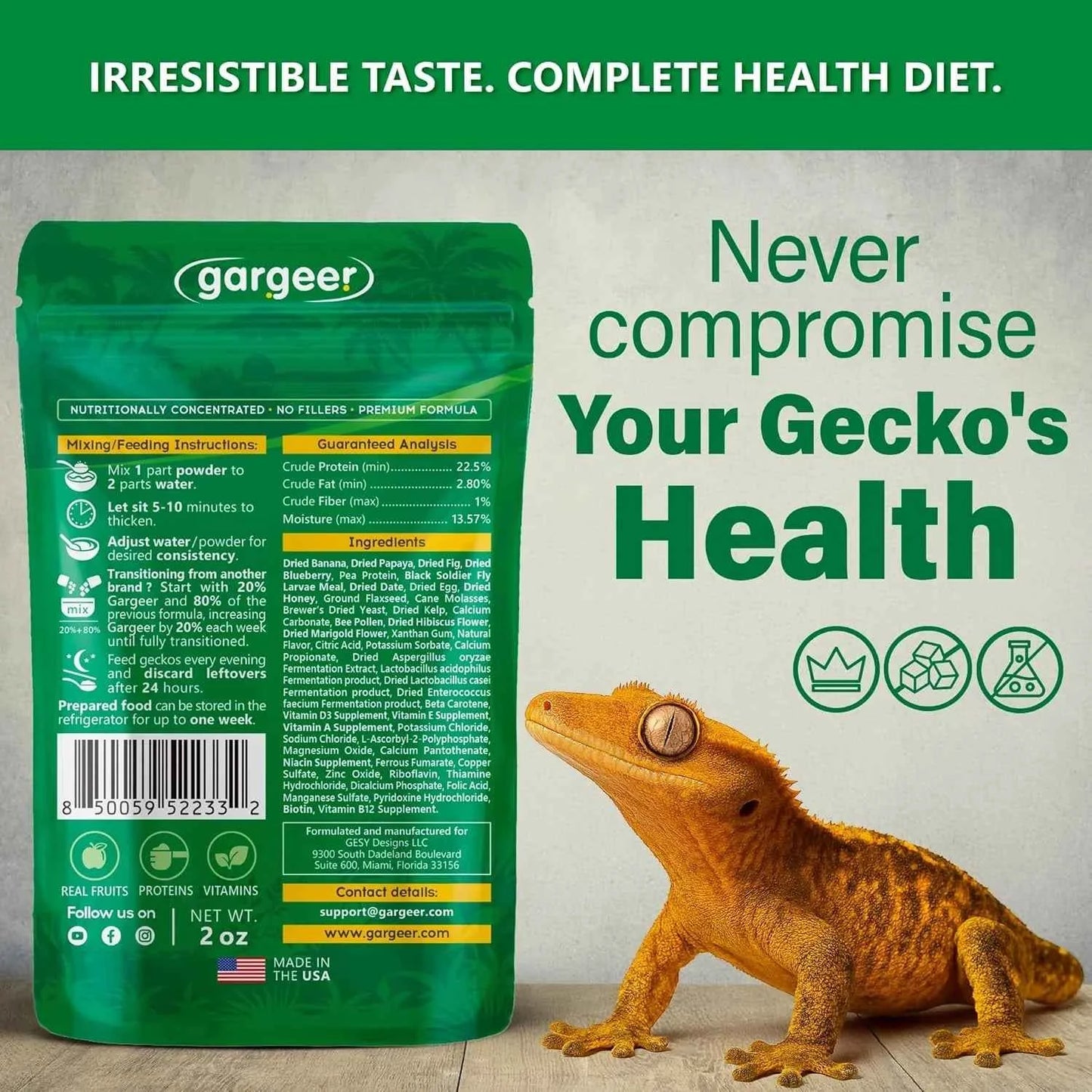 Gargeer 'Picky Geck' Rainforest Mist - Premium Crested Gecko Food | Immune & Digestion Support
