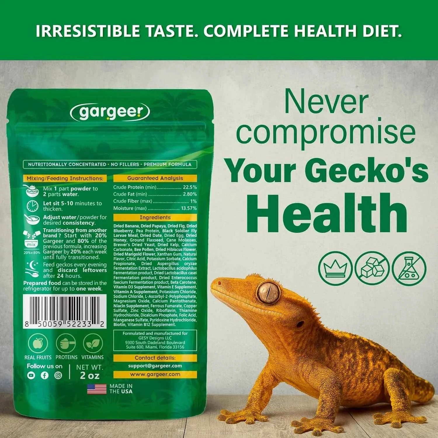 Gargeer 'Picky Geck' Rainforest Mist - Premium Crested Gecko Food | Immune & Digestion Support