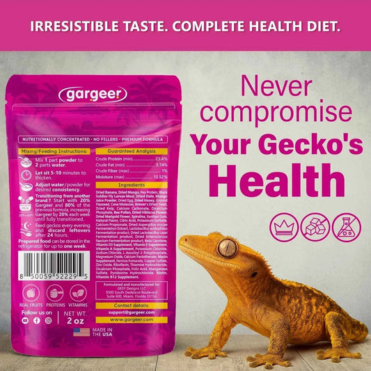 Gargeer 'Picky Geck' Growth - Premium Crested Gecko Food | High-Protein Formula for Bone & Muscle Support