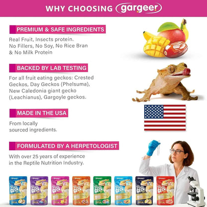 Gargeer 'Picky Geck' Growth - Premium Crested Gecko Food | High-Protein Formula for Bone & Muscle Support