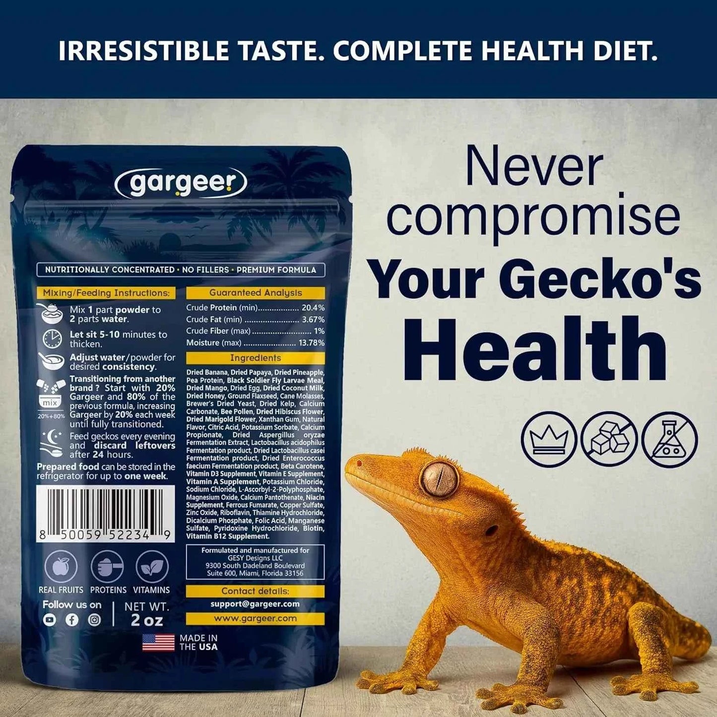Gargeer 'Picky Geck' Moonlight Feast - Premium Crested Gecko Food | Vision & Metabolism Support