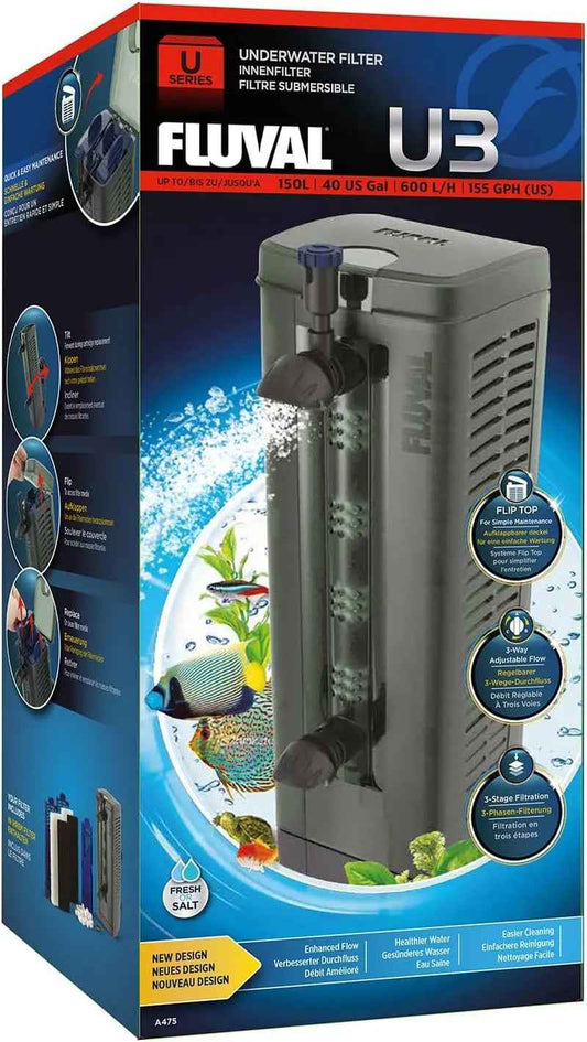 U2 U3 U4 Underwater Aquarium Filter 3 Stage Fresh Salt 40 Gallon