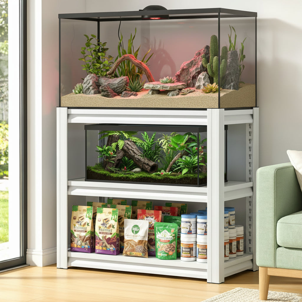 3-Tier Heavy-Duty Metal Terrarium Stand (White)