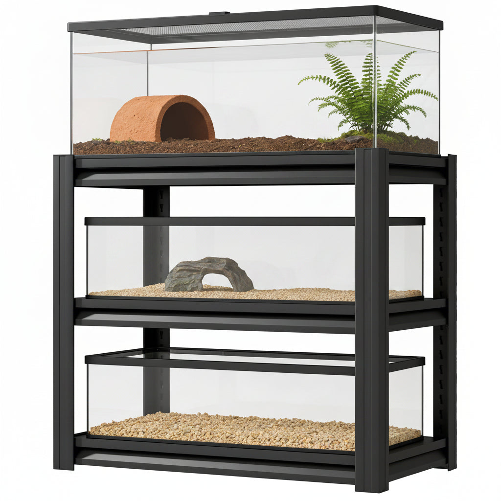 3-Tier Heavy-Duty Metal Terrarium Stand (Black)