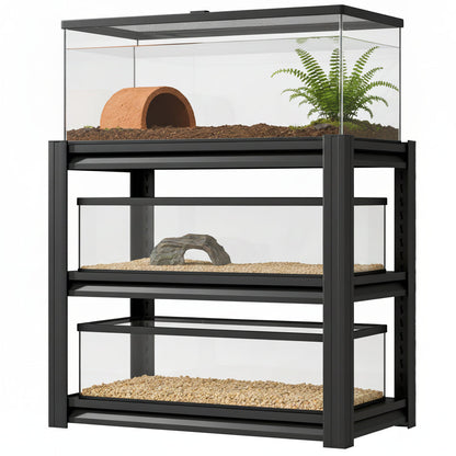3-Tier Heavy-Duty Metal Terrarium Stand (Black)