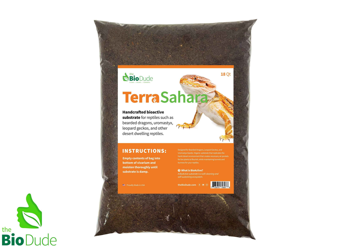 The Bio Dude - Terra Sahara Bioactive Substrate 18 qt bag - Great for Bearded Dragons, Leopard Geckos and more - DS